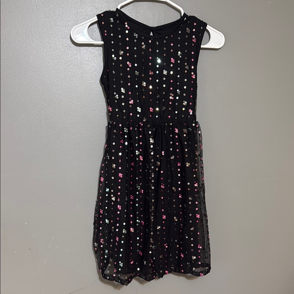 Wonder Nation Black and Silver Sequin Fit and Flare Cocktail Dress